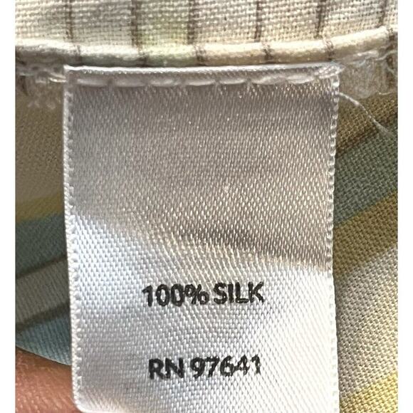 J. Jill 100% Silk Top Blouse Shirt Striped Button Up Blue Yellow Long Sleeve L - Picture 9 of 10